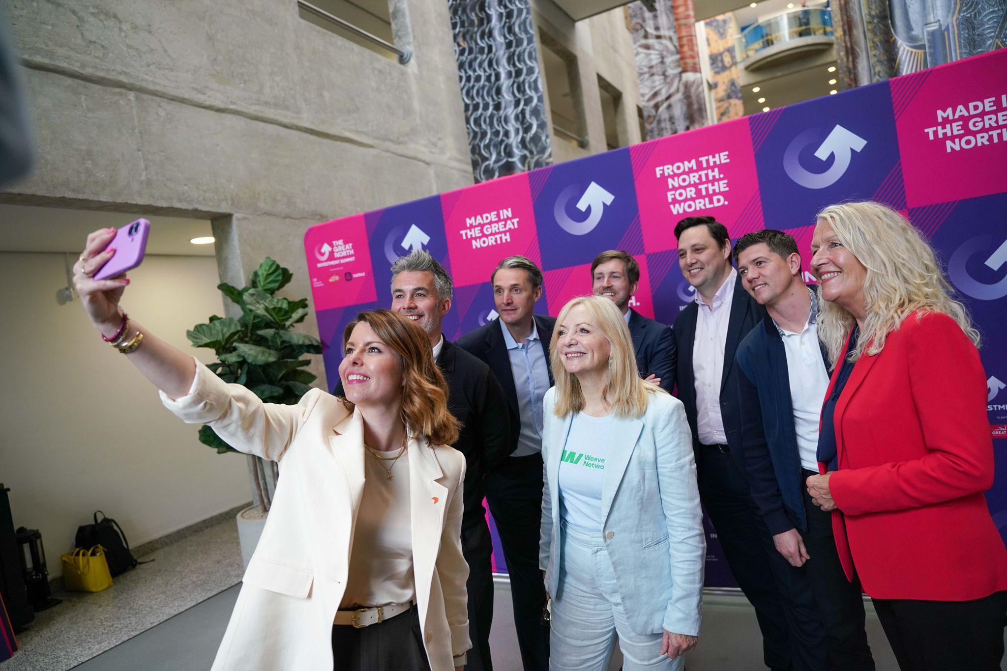 Mayors and leaders in the North of England pose for a group selfie at The Great North Summit at Leeds Armouries.